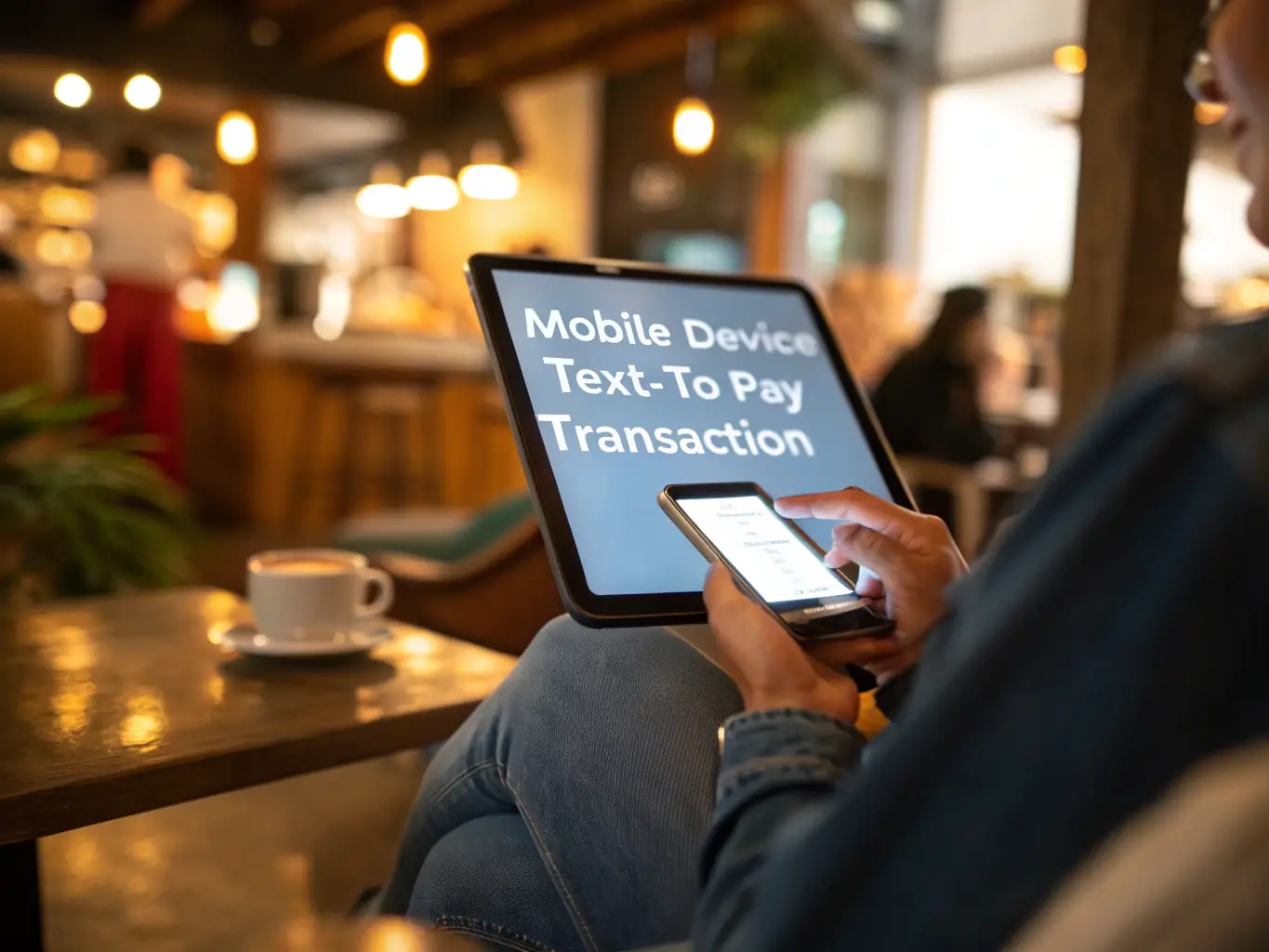 An image showing a user making a payment on a mobile device with secure transaction icons, emphasizing the ease and security of StellaPay's payment processing.